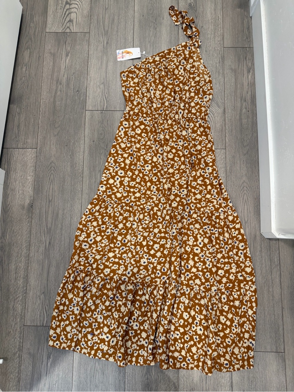 One-Shoulder Floral Maxi Dress in Brown - Picture 2 of 4